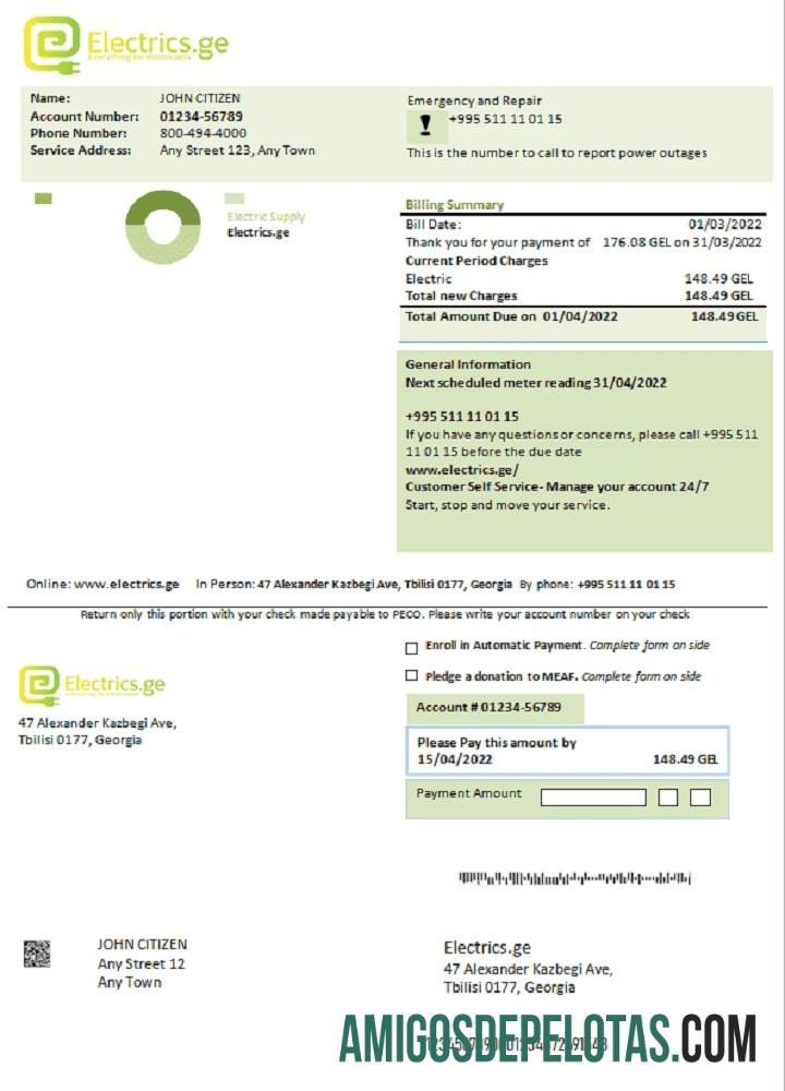 Projeto de lei de eletricidade da Georgia Electrics.ge exemplo